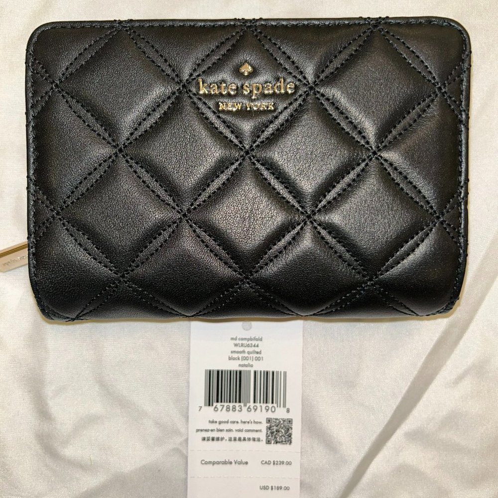 Kate Spade Medium Carey Diamond Quilted Bifold Wallet - Black